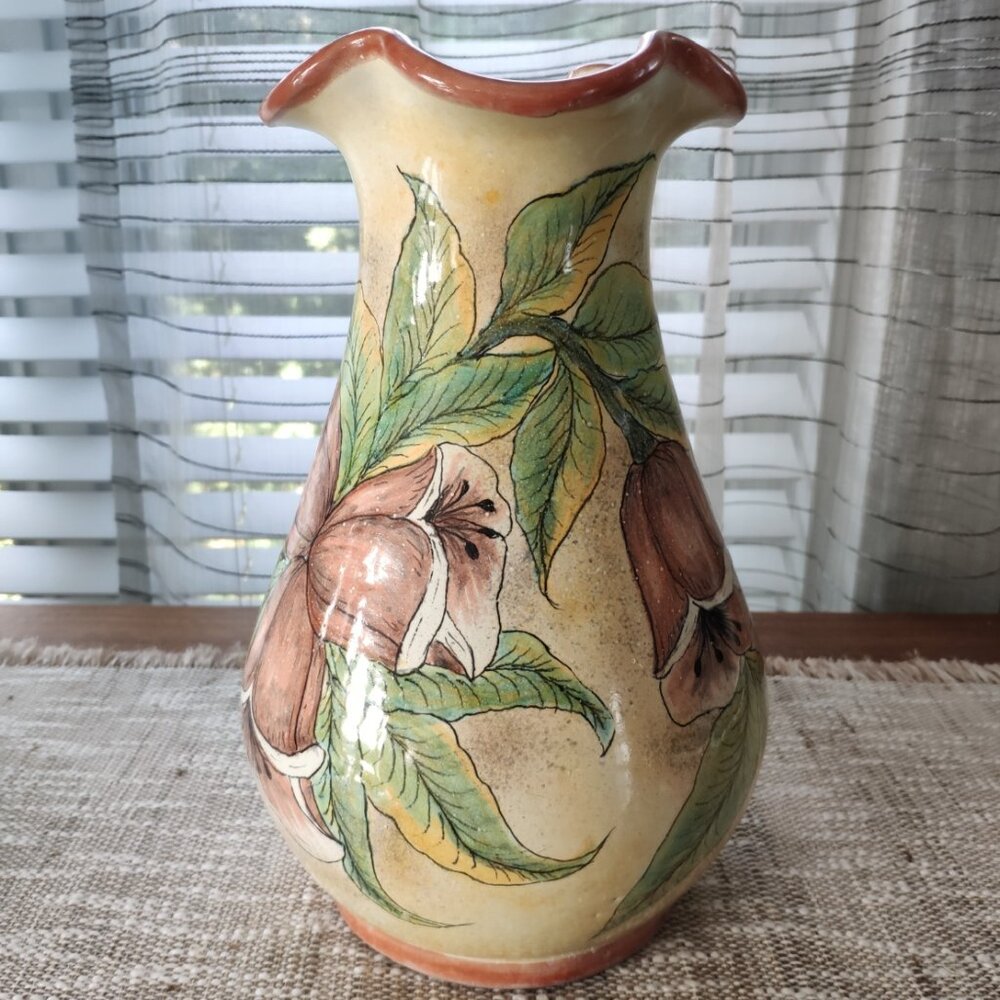 Mexican Santa Rosa Talavera Large VTG Majolica Vase, 11.25" signed